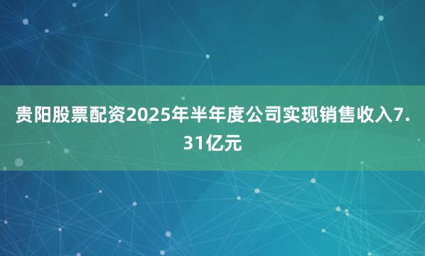 贵阳股票配资2025年半年度公司实现销售收入7.31亿元